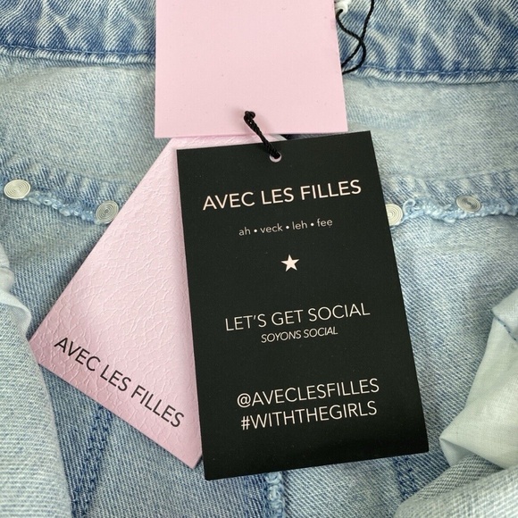 Avec Les Filles Jeans Studded High Rise Wide Leg Size 27 Sabine Wash - Picture 10 of 13